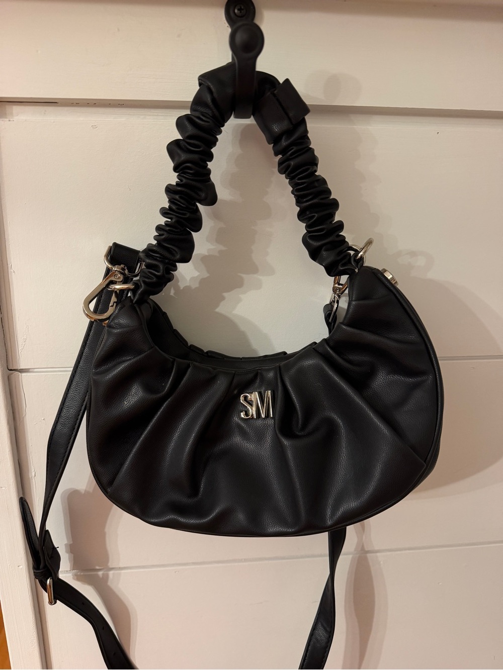 Steve Madden Bvitti Ruched Hobo Bag Black SM Logo